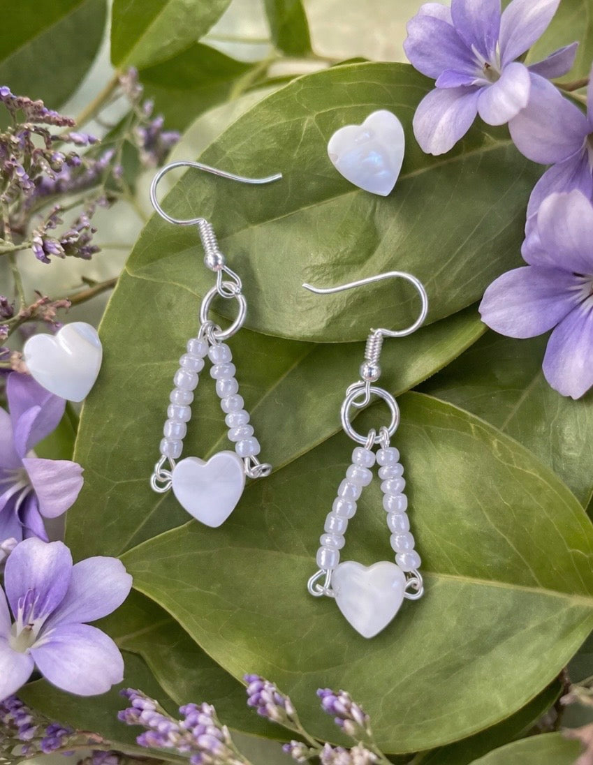 White Chandelier Heart Earrings